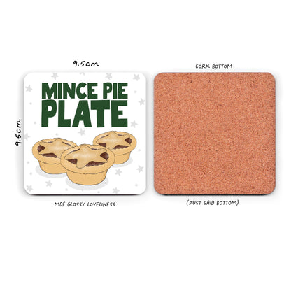 Funny Drinks Coaster - Mince Pie Plate - Funny Christmas Coaster