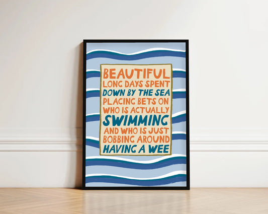 Beach Print - Bobbing in the Sea - Seaside Print - British Summertime