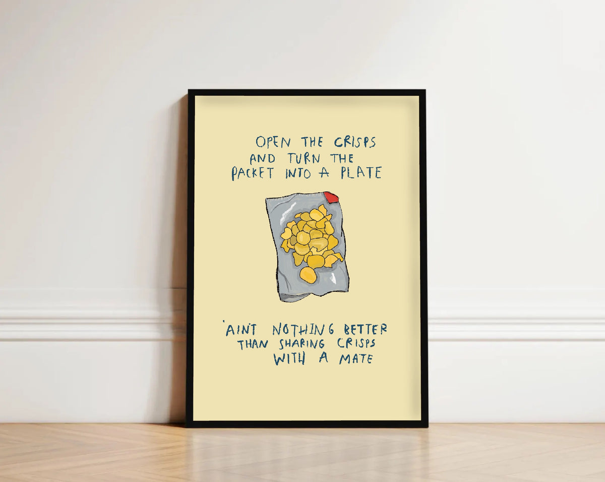 Sharing Crisps Print - Dining Room Print - Friendship Print - Funny Kitchen Print