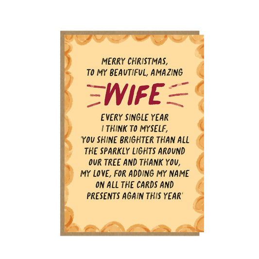 Heartfelt and funny Christmas card for Wife
